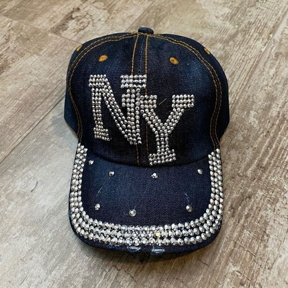 New York Denim Rhinestone Hat - Picture 1 of 3